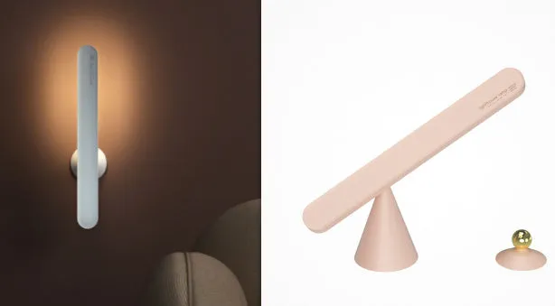 Creative geometric desk lamp in white with magnetic suction base and touch switch, USB powered