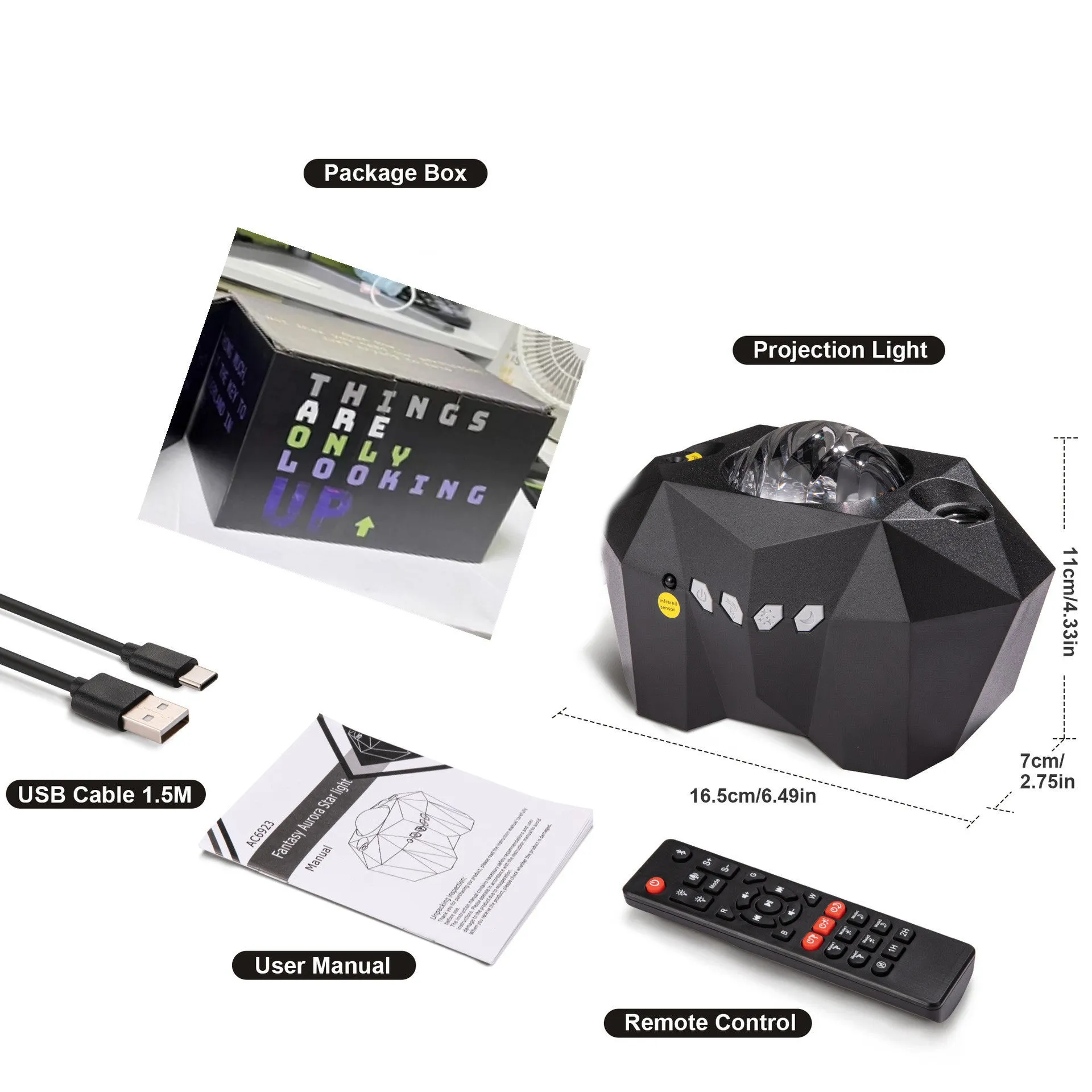 USB Bluetooth ocean star projector lamp with multi-colour water pattern and green laser, ABS and acrylic construction, black finish