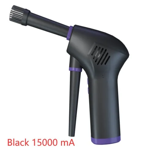 Black cordless air duster with withdrawable nozzle, warm light, for cleaning computer keyboard and camera