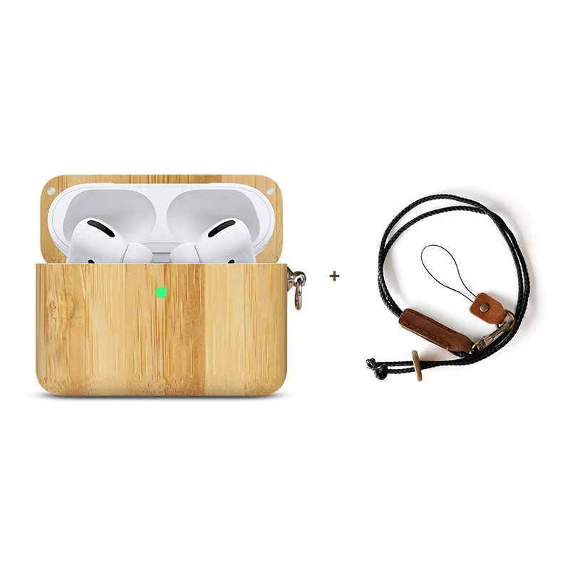 Bluetooth wireless earphones with solid wood log shell case compatible with Apple iPhones