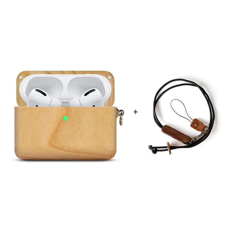 Bluetooth wireless earphones with solid wood log shell case compatible with Apple iPhones