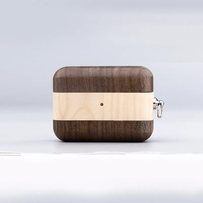 Bluetooth wireless earphones with solid wood log shell case compatible with Apple iPhones