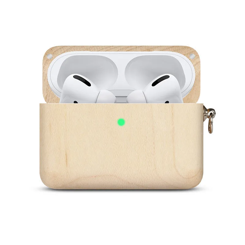 Bluetooth wireless earphones with solid wood log shell case compatible with Apple iPhones