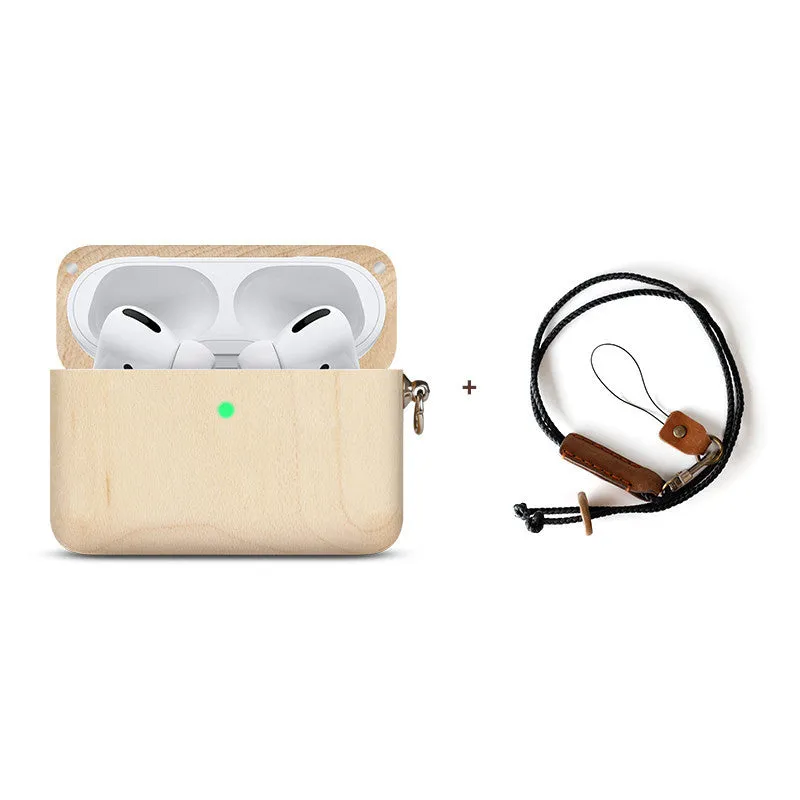 Bluetooth wireless earphones with solid wood log shell case compatible with Apple iPhones