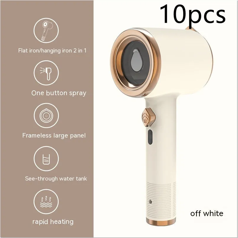 Mini handheld garment steamer in green with visual water tank and US plug