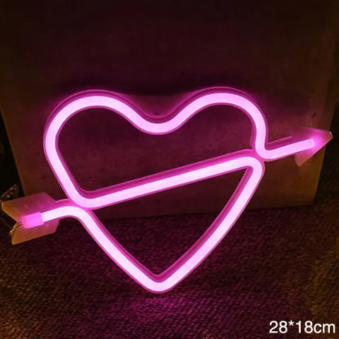 LED neon sign night light with 24 style options, 30x18.5cm, USB battery powered, wall hanging home decorative light