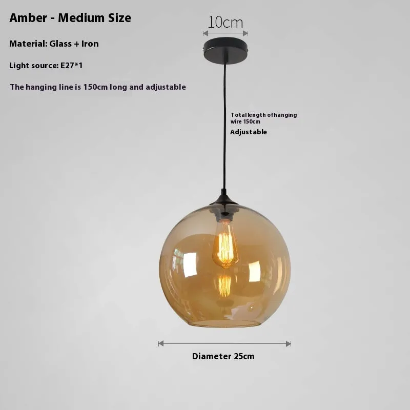 Creative colored glass ball chandelier pendant light in transparent glass, 25cm diameter, ceiling mounted