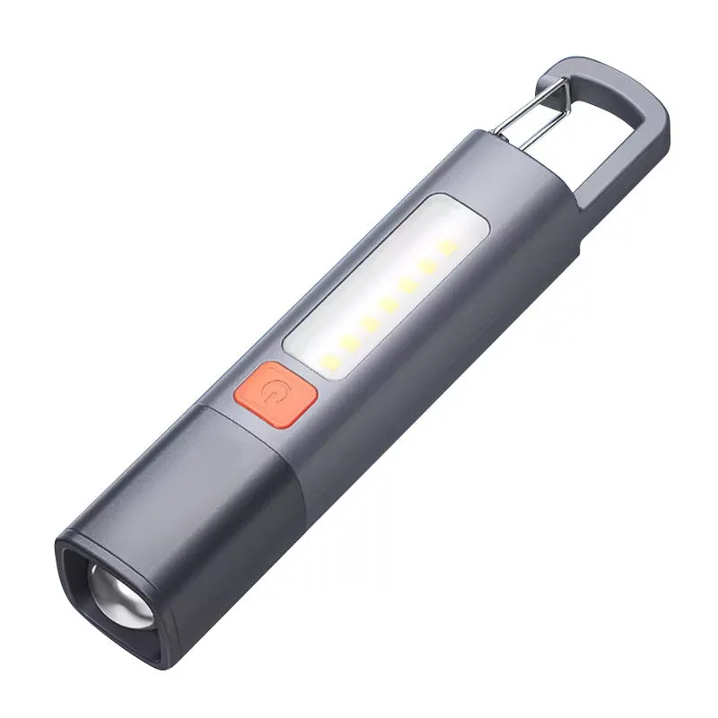 Multifunctional camping lantern rechargeable portable hook flashlight gray ABS 5W with keychain