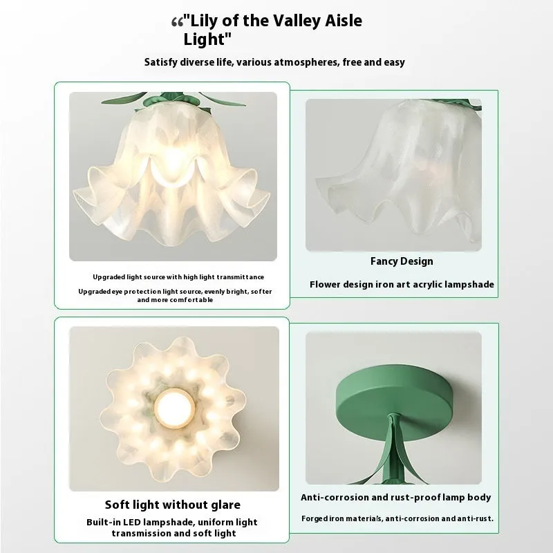 Cream coloured Linglan flower inspired corridor wall light with modern simple design on a white background.