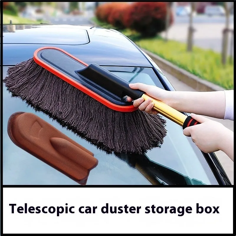 Telescopic wax duster car wash mop with alloy handle and brown line small telescopic brush head