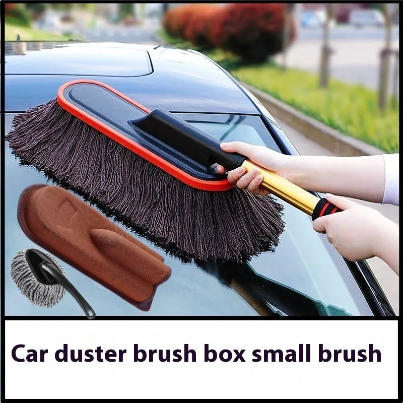 Telescopic wax duster car wash mop with alloy handle and brown line small telescopic brush head