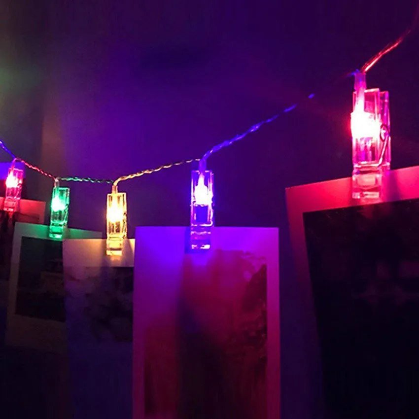 LED photo holder string lights 160cm with 10 bulbs warm white light on wall displaying photos