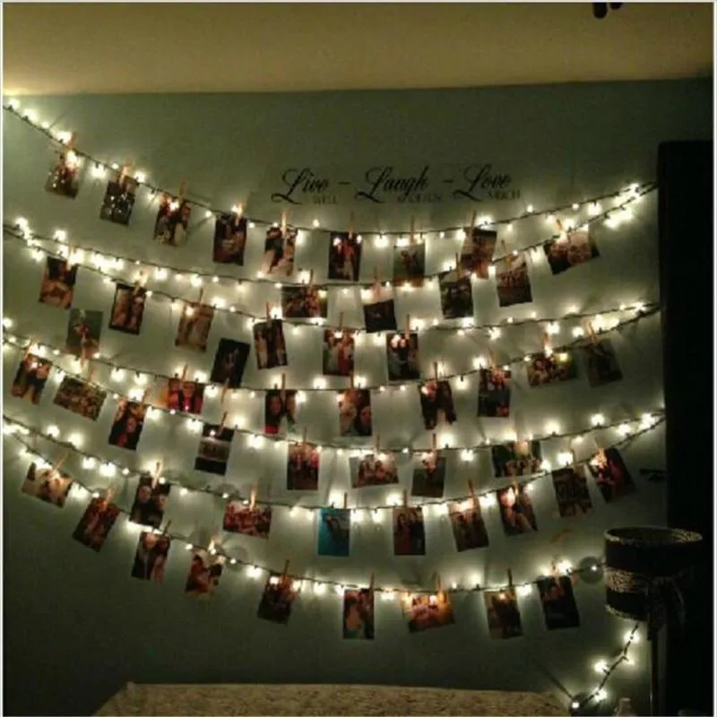 LED photo holder string lights 160cm with 10 bulbs warm white light on wall displaying photos