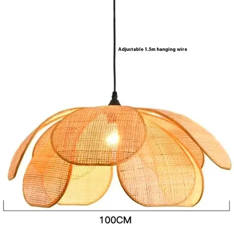 Creative handmade rattan petal chandelier bamboo ceiling lamp with LED light source natural woven design