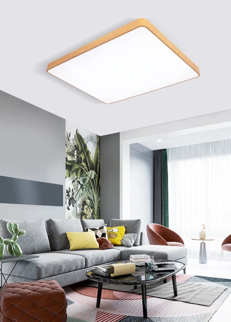 Nordic wood grain iron art ceiling light with square shape and white light for bedroom or study