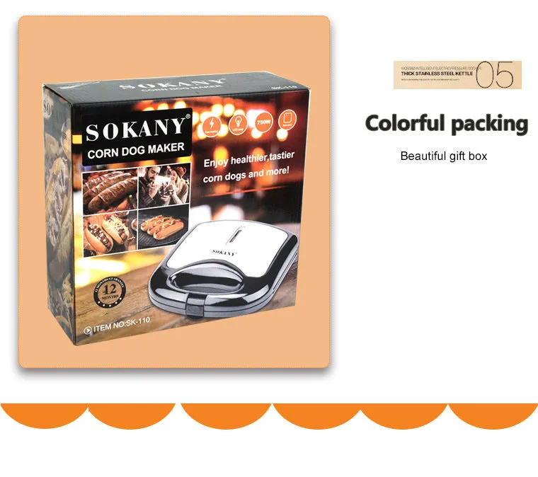 Black home hot dog roast sausage frying machine with non-stick coated rollers on a countertop