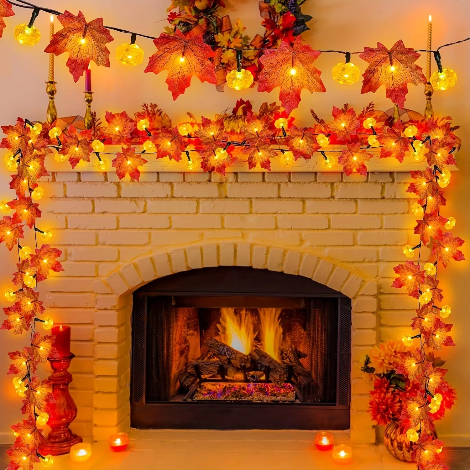 String of USB-powered plastic lights for autumn indoor decoration in picture colour