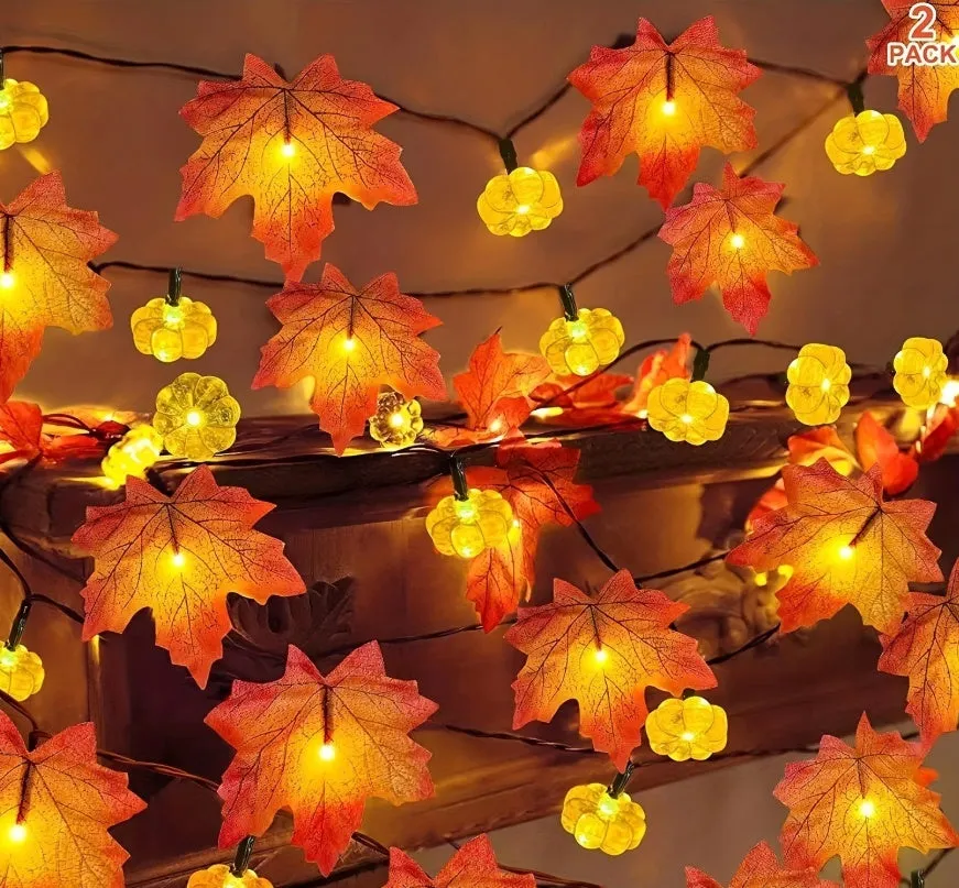 String of USB-powered plastic lights for autumn indoor decoration in picture colour