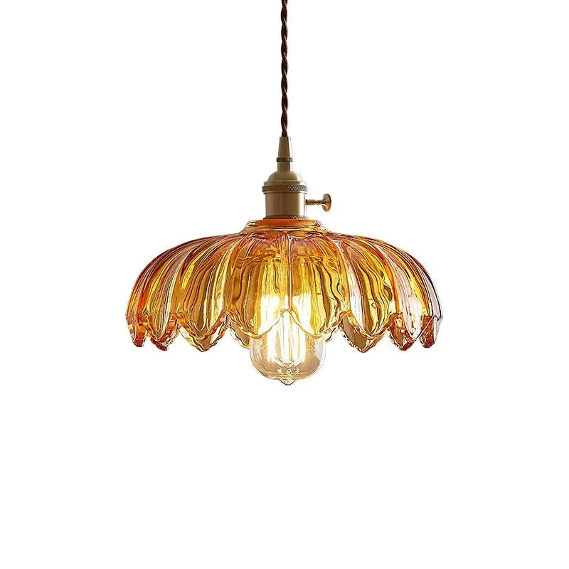 Brass glass chandelier with amber-yellow glass shades, 26CM diameter