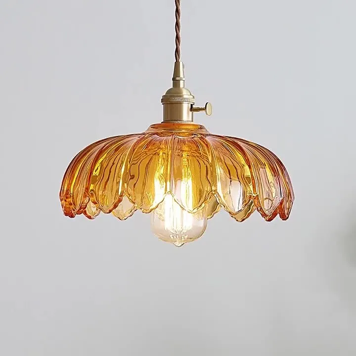 Brass glass chandelier with amber-yellow glass shades, 26CM diameter
