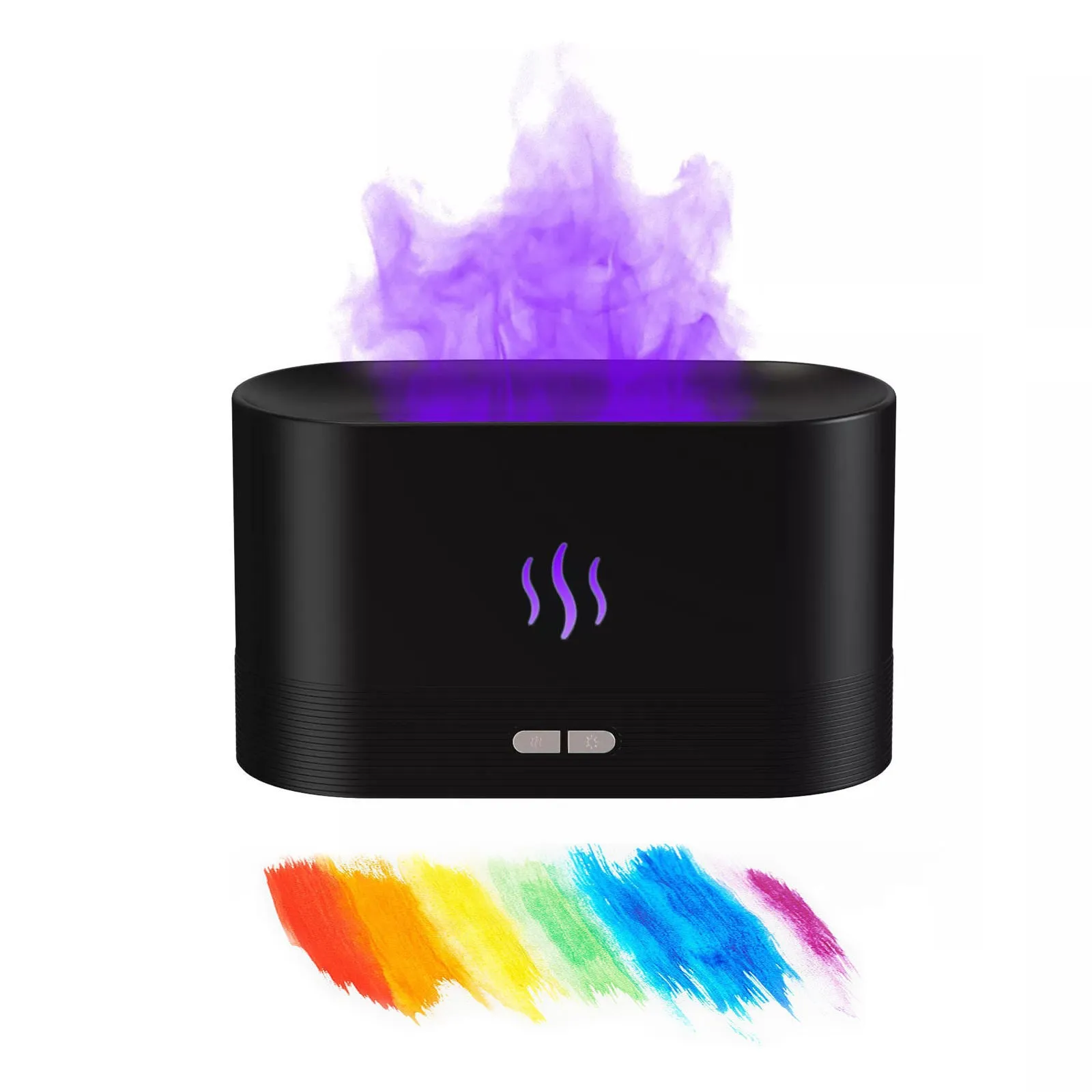 USB ultrasonic flame humidifier with RGB colour changing night light, 180ml tank, black and white options