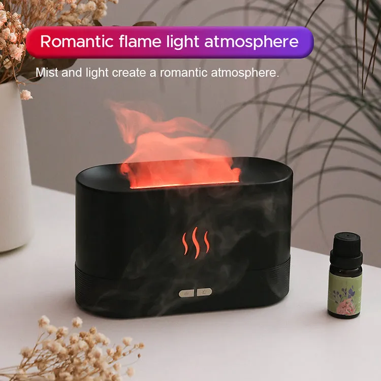 USB ultrasonic flame humidifier with RGB colour changing night light, 180ml tank, black and white options
