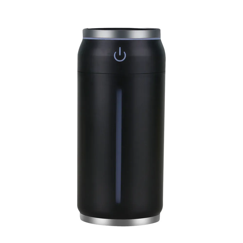 220ml USB car humidifier in black with 141x64x64mm dimensions, ABS PP build, mini light and fan included