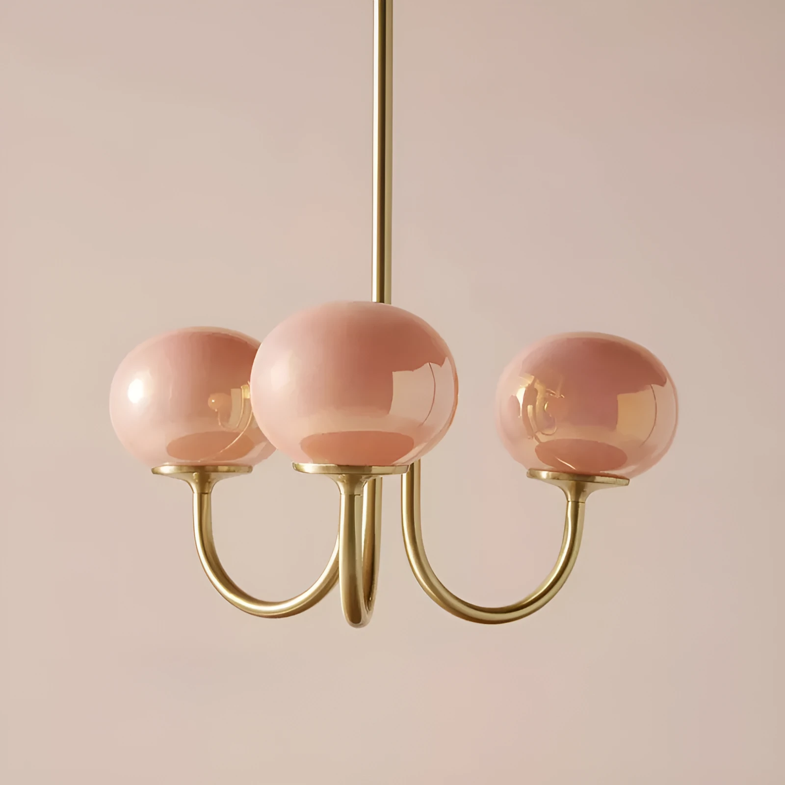 Retro five-head glass chandelier with iron frame and LED tricolour light in milky white finish