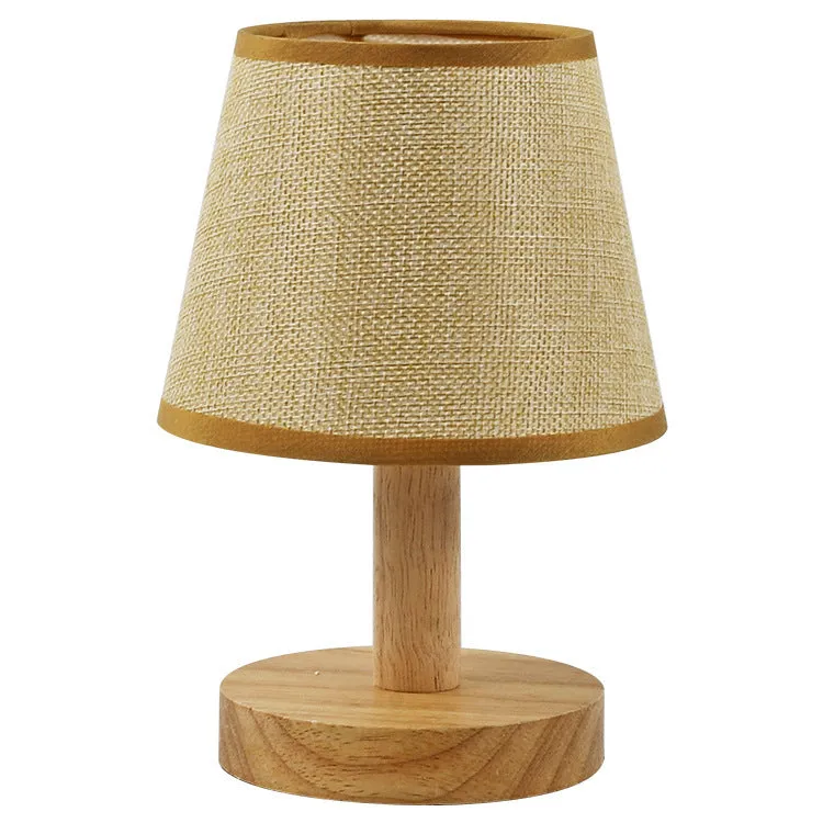 Korean style vintage pleated table lamp with jute linen shade and bamboo base