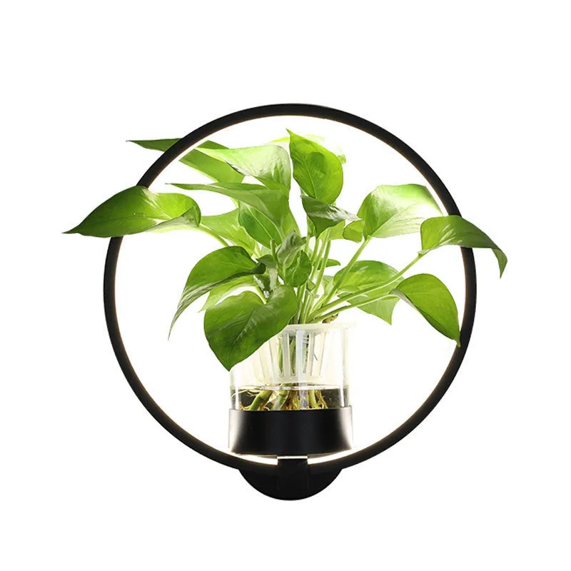 Decorative wall lamp with sandblasted iron finish, 30cm diameter, round shape, black colour, integrated LED strip