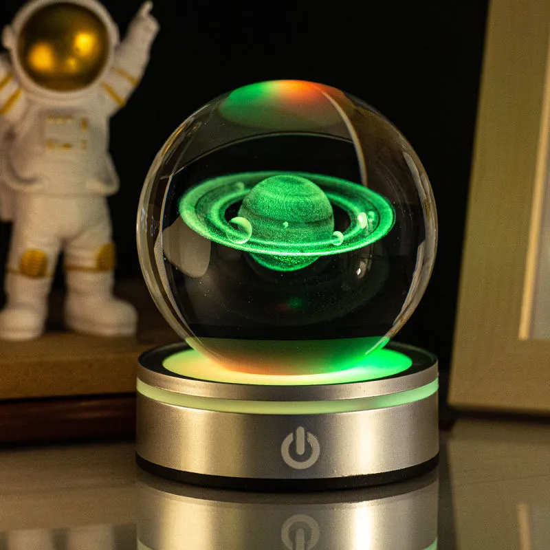 Creative 3D inner carving luminous crystal ball night lamp with colourful gradient and round touch base, 8cm, white crystal