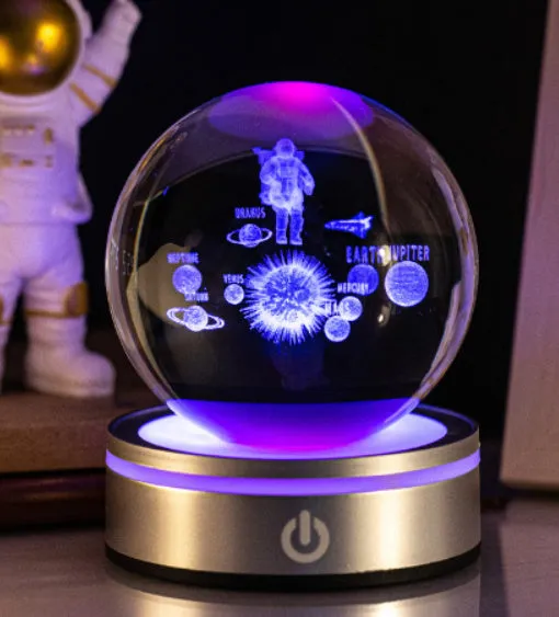 Creative 3D inner carving luminous crystal ball night lamp with colourful gradient and round touch base, 8cm, white crystal