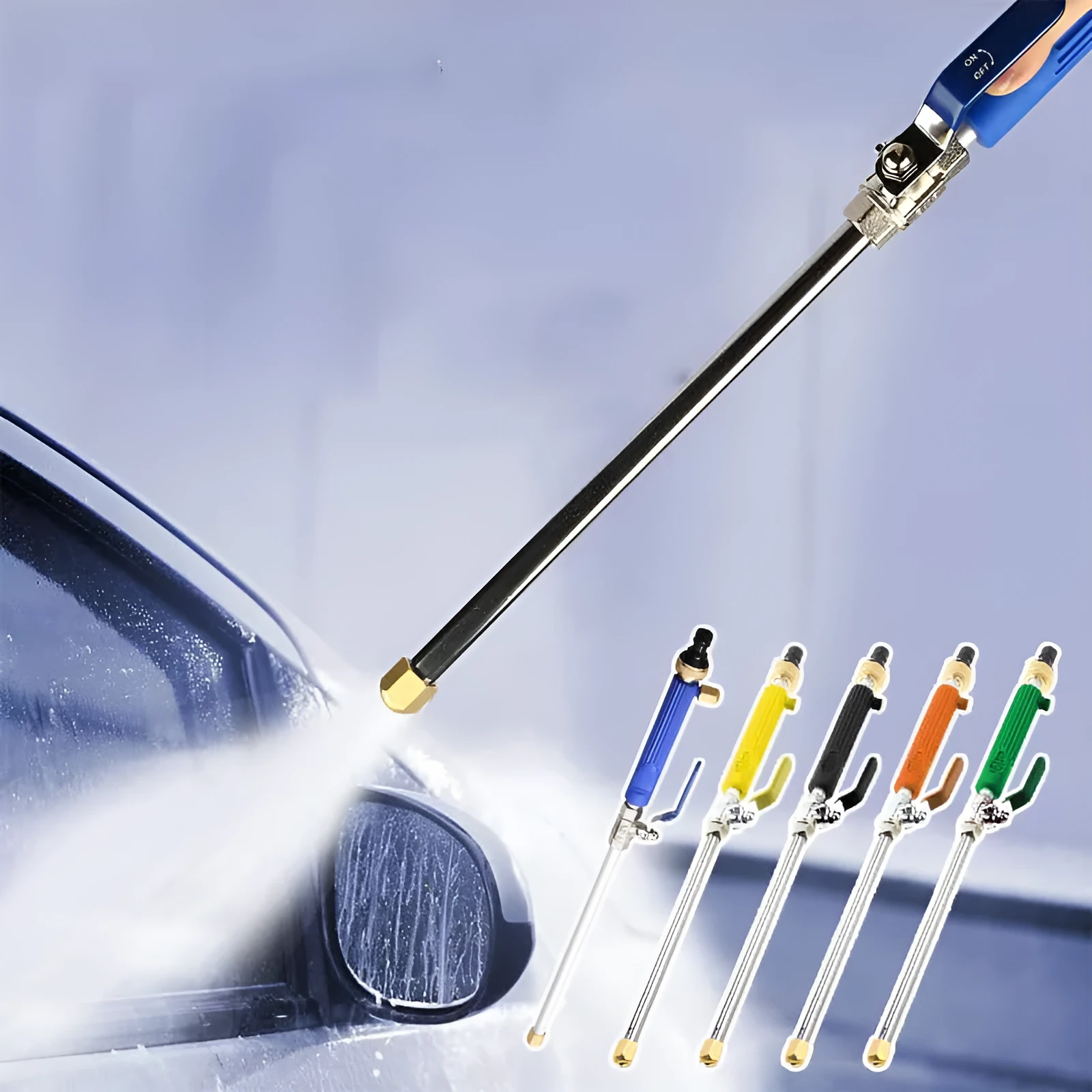 Blue and silver car high-pressure water gun with TPR handle and 75cm length