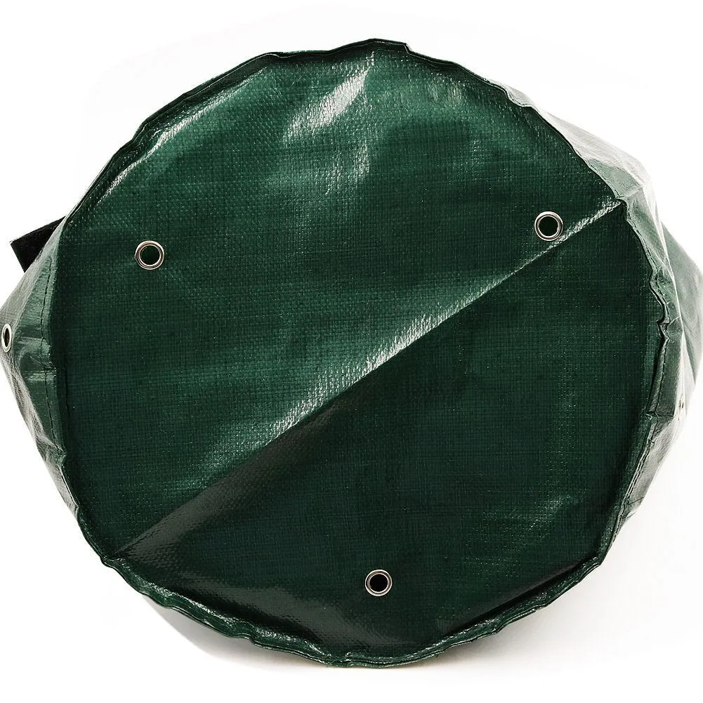 Dark green PE garden planting bag with side windows and double handles on a balcony