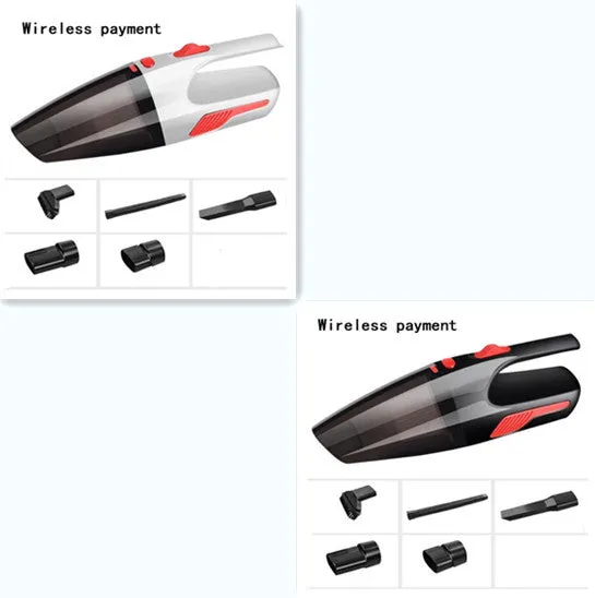 Black handheld 120W wet dry car vacuum cleaner with long nozzle and brush on car seat