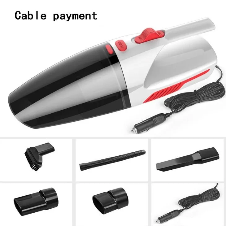 Black handheld 120W wet dry car vacuum cleaner with long nozzle and brush on car seat