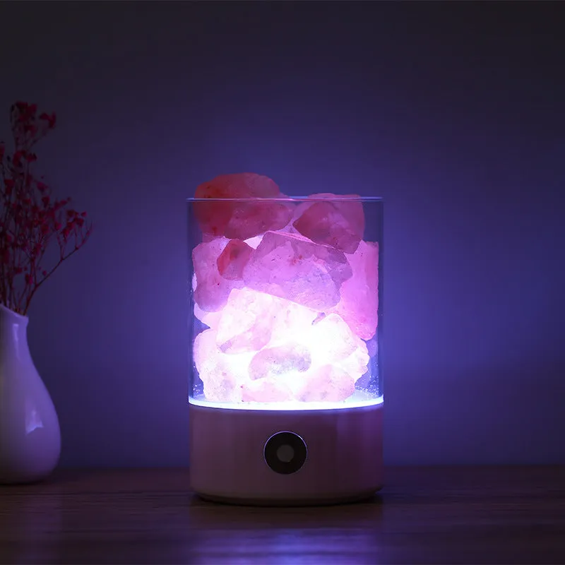 USB Himalayan salt LED lamp with 5 colour-changing modes, 94 mm size, ABS and PC construction, black finish