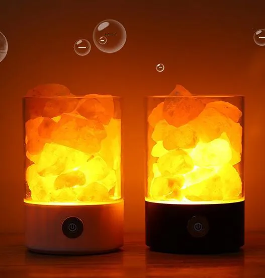 USB Himalayan salt LED lamp with 5 colour-changing modes, 94 mm size, ABS and PC construction, black finish
