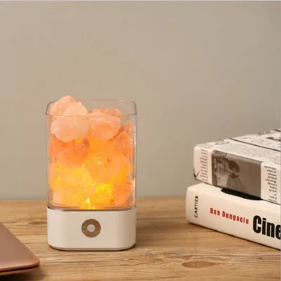 USB Himalayan salt LED lamp with 5 colour-changing modes, 94 mm size, ABS and PC construction, black finish