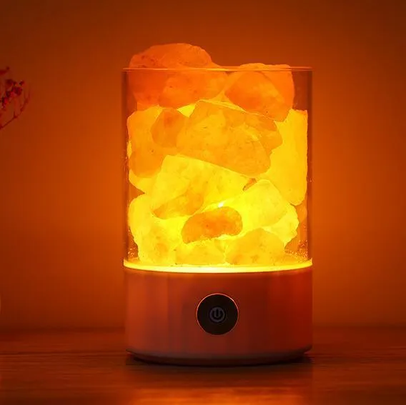 USB Himalayan salt LED lamp with 5 colour-changing modes, 94 mm size, ABS and PC construction, black finish