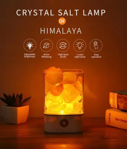 USB Himalayan salt LED lamp with 5 colour-changing modes, 94 mm size, ABS and PC construction, black finish