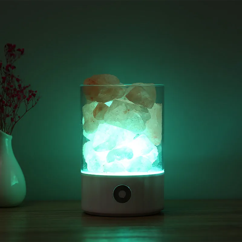 USB Himalayan salt LED lamp with 5 colour-changing modes, 94 mm size, ABS and PC construction, black finish