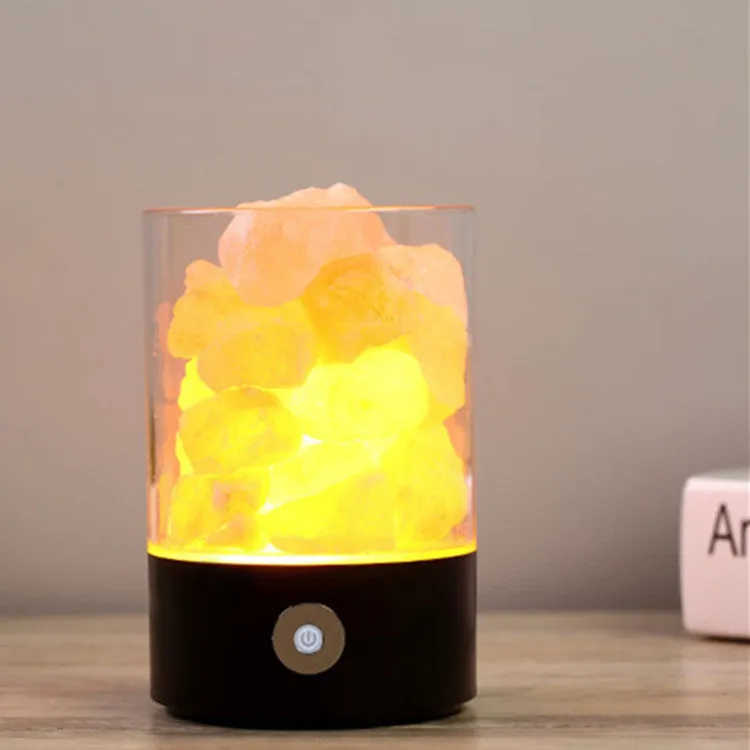 USB Himalayan salt LED lamp with 5 colour-changing modes, 94 mm size, ABS and PC construction, black finish
