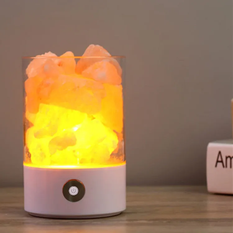USB Himalayan salt LED lamp with 5 colour-changing modes, 94 mm size, ABS and PC construction, black finish
