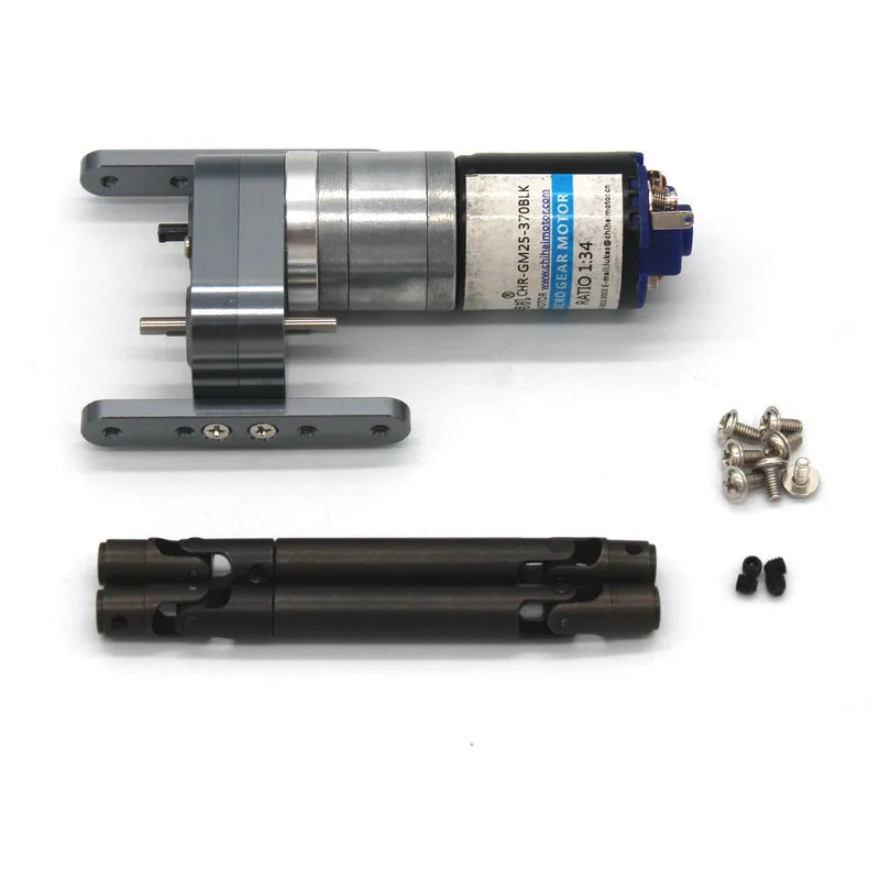 Military RC car metal alloy accessories including front bar, axles, motor box and black tyres