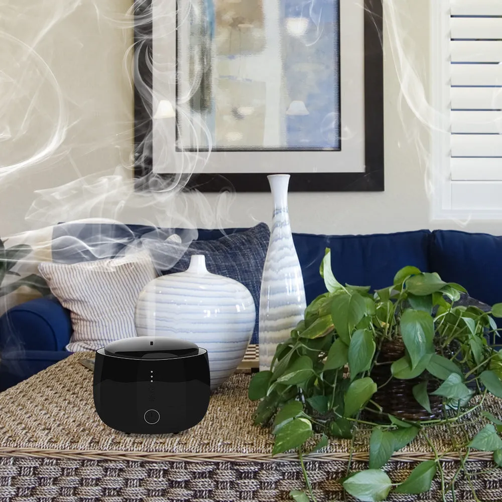 Black smart home aromatherapy humidifier with LED lights and touch controls, 300ml capacity