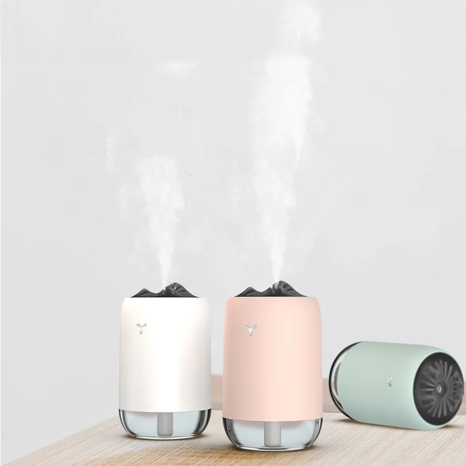 Magic Flame ultrasonic humidifier mini aroma diffuser in white, columnar shape, with USB cable, for home desk or car use