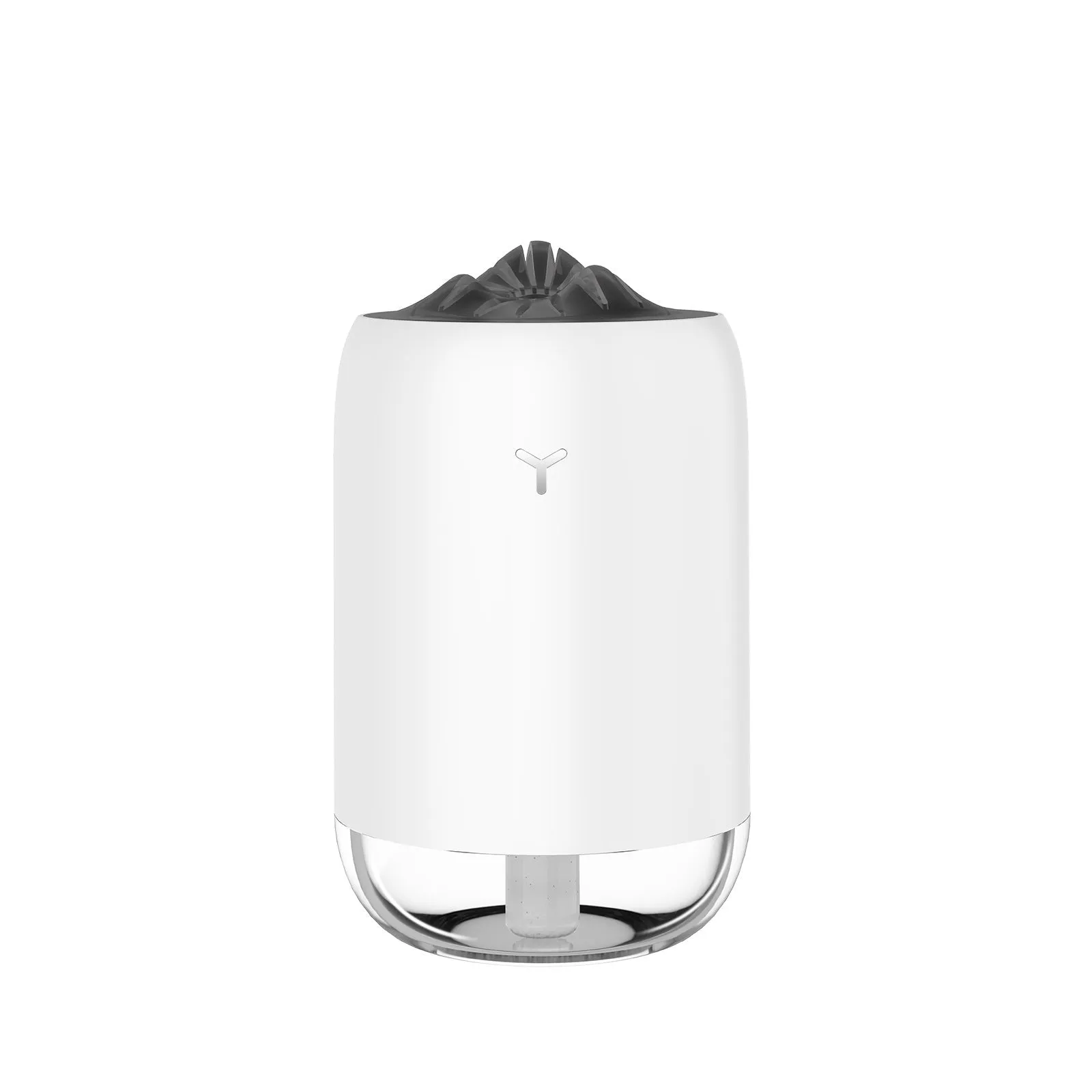 Magic Flame ultrasonic humidifier mini aroma diffuser in white, columnar shape, with USB cable, for home desk or car use