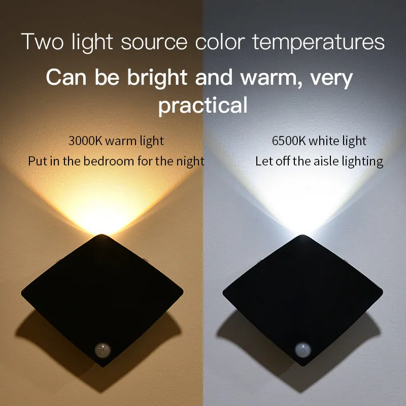 Wireless USB rechargeable wall lamp with human body sensor, ABS construction, black with yellow light, 92x42x92mm