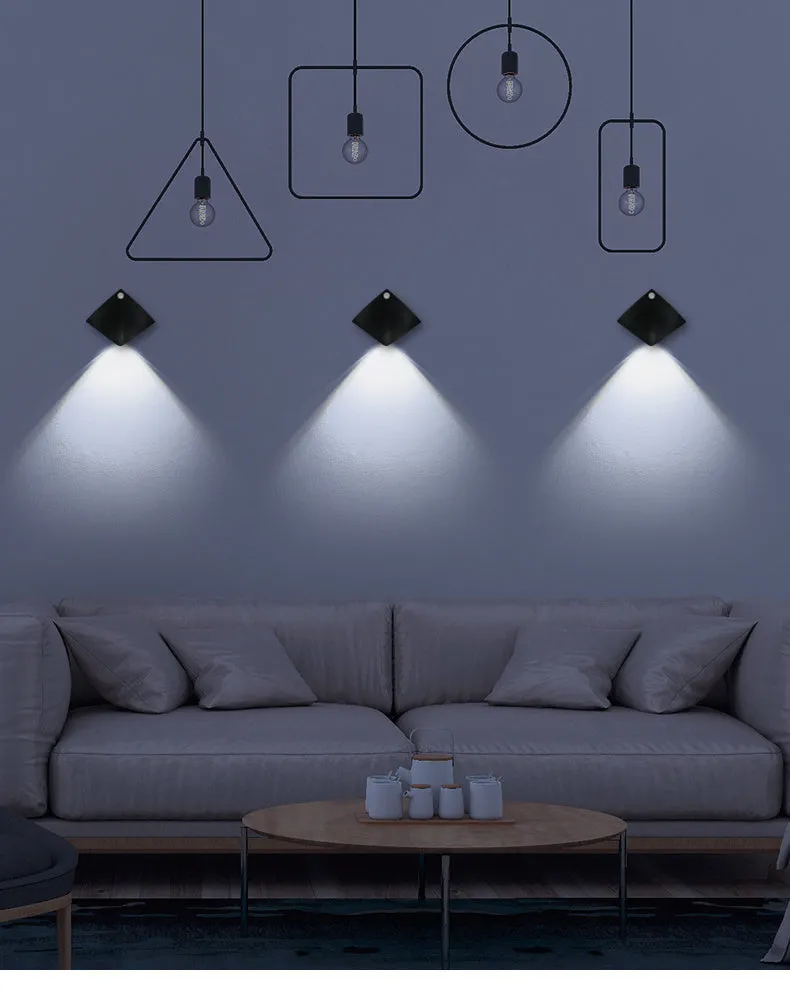 Wireless USB rechargeable wall lamp with human body sensor, ABS construction, black with yellow light, 92x42x92mm